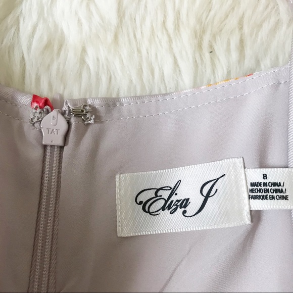 ELIZA J Mikado Floral Print Cocktail Dress Spaghetti Strap Gray Pink Size 8 New - Picture 4 of 14